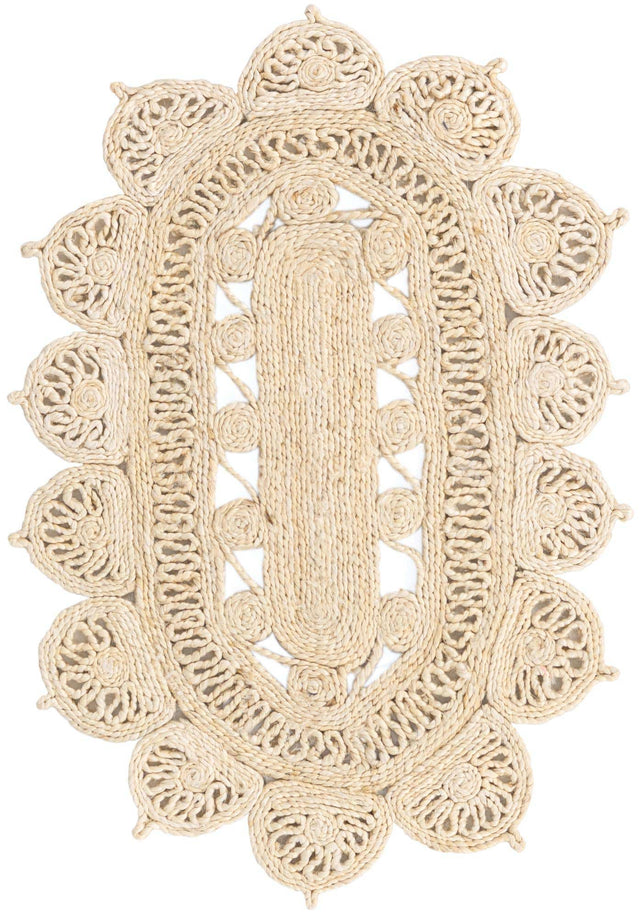 Ivory 2' x 3' 1 Braided Jute Oval Area Rug 100% Jute Hand Braided Natural Eco-Friendly Boho Style Carpet for Living Rooms Dining Office Space Dorms for Sale at Rug Engine