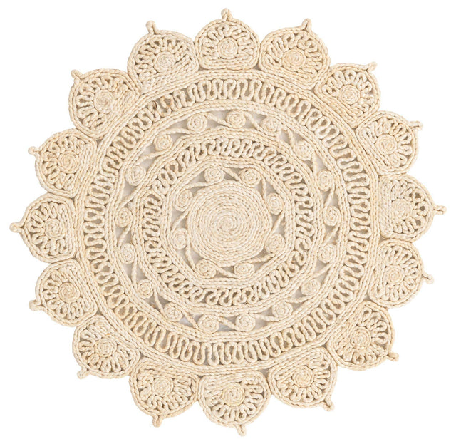 Ivory 3' 1 x 3' 1 Braided Jute Round Area Rug 100% Jute Hand Braided Natural Eco-Friendly Boho Style Carpet for Living Rooms Dining Office Space Dorms for Sale at Rug Engine