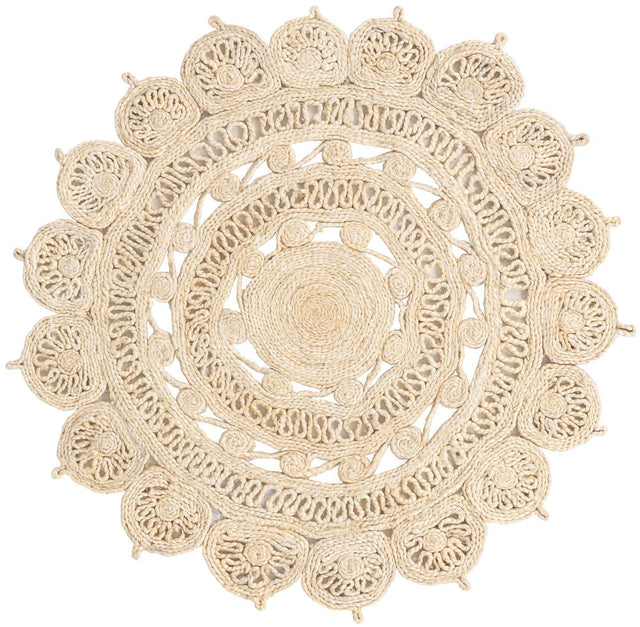 Ivory 4' 1 x 4' 1 Braided Jute Round Area Rug 100% Jute Hand Braided Natural Eco-Friendly Boho Style Carpet for Living Rooms Dining Office Space Dorms for Sale at Rug Engine