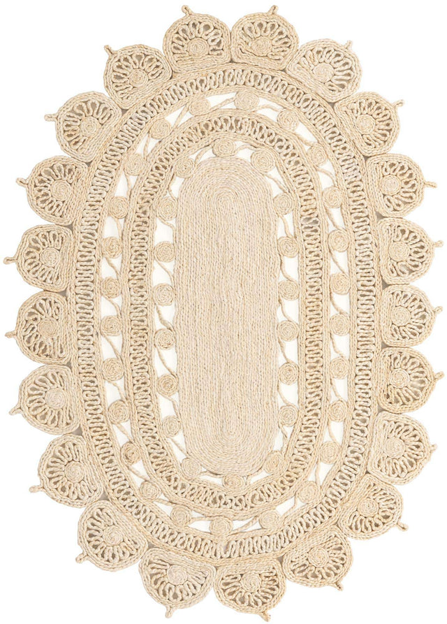 Ivory 4' 1 x 6' 1 Braided Jute Oval Area Rug 100% Jute Hand Braided Natural Eco-Friendly Boho Style Carpet for Living Rooms Dining Office Space Dorms for Sale at Rug Engine