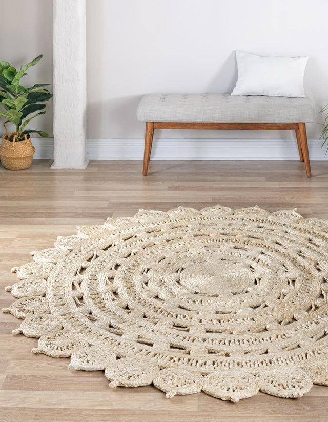 Ivory 7' 10 x 7' 10 Braided Jute Round Area Rug 100% Jute Hand Braided Natural Eco-Friendly Boho Style Carpet for Living Rooms Dining Office Space Dorms for Sale at Rug Engine