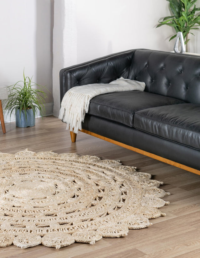 Ivory 7' 10 x 7' 10 Braided Jute Round Area Rug 100% Jute Hand Braided Natural Eco-Friendly Boho Style Carpet for Living Rooms Dining Office Space Dorms for Sale at Rug Engine