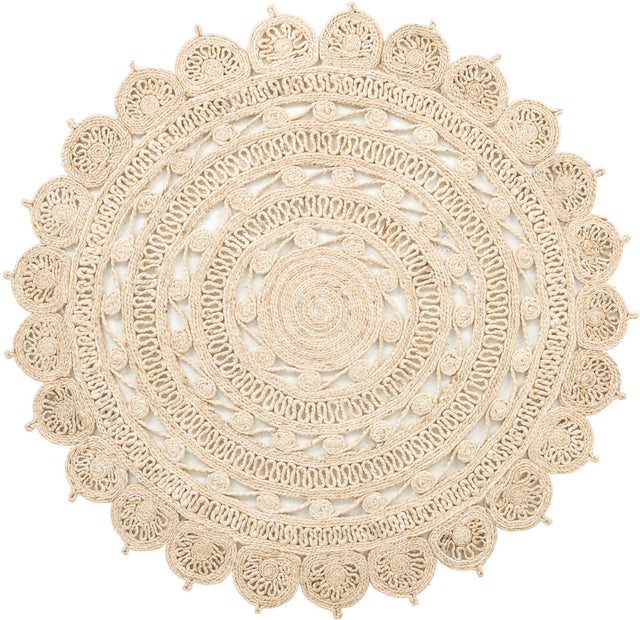Ivory 5' 1 x 5' 1 Braided Jute Round Area Rug 100% Jute Hand Braided Natural Eco-Friendly Boho Style Carpet for Living Rooms Dining Office Space Dorms for Sale at Rug Engine