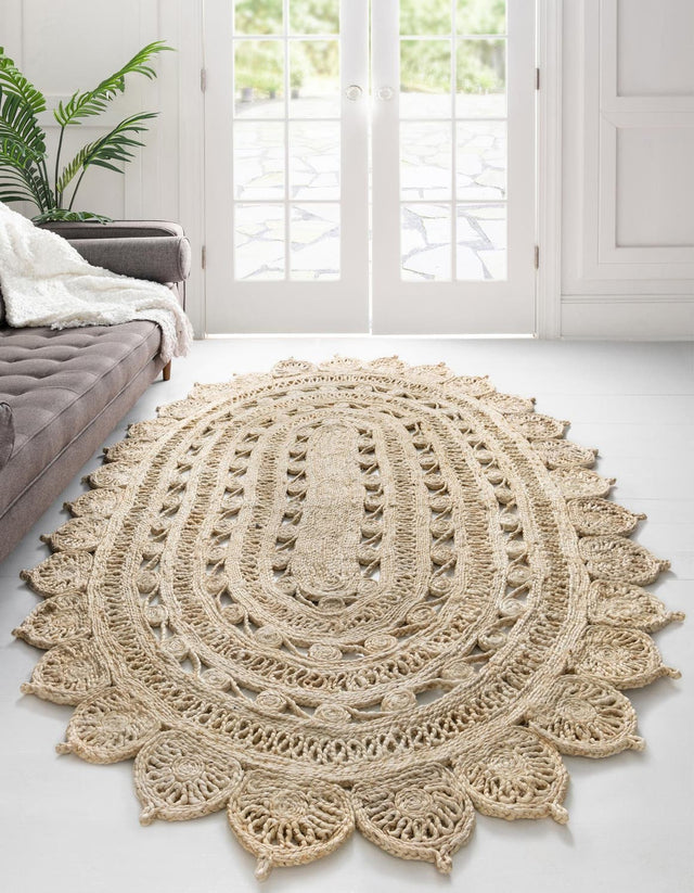 Ivory 7' 10 x 10' Braided Jute Oval Area Rug 100% Jute Hand Braided Natural Eco-Friendly Boho Style Carpet for Living Rooms Dining Office Space Dorms for Sale at Rug Engine