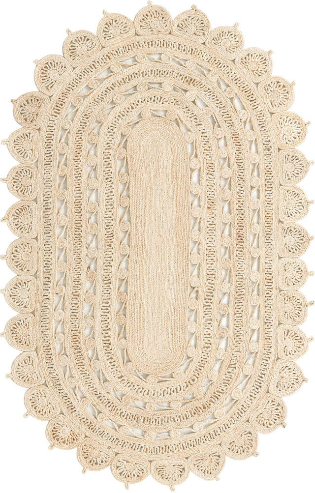 Ivory 5' 1 x 8' Braided Jute Oval Area Rug 100% Jute Hand Braided Natural Eco-Friendly Boho Style Carpet for Living Rooms Dining Office Space Dorms for Sale at Rug Engine