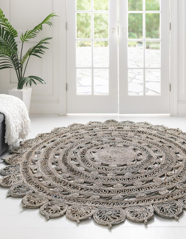 Gray 6' 1 x 6' 1 Braided Jute Round Area Rug 100% Jute Hand Braided Natural Eco-Friendly Boho Style Carpet for Living Rooms Dining Office Space Dorms for Sale at Rug Engine