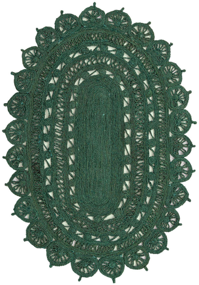 Hunter Green 4' 1 x 6' 1 Braided Jute Oval Area Rug 100% Jute Hand Braided Natural Eco-Friendly Boho Style Carpet for Living Rooms Dining Office Space Dorms for Sale at Rug Engine