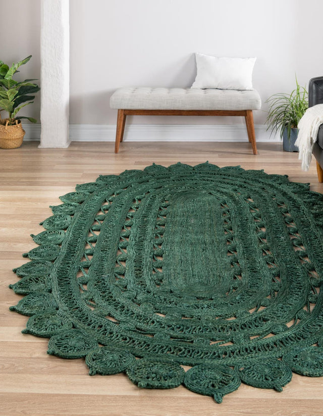 Hunter Green 5' 1 x 8' Braided Jute Oval Area Rug 100% Jute Hand Braided Natural Eco-Friendly Boho Style Carpet for Living Rooms Dining Office Space Dorms for Sale at Rug Engine