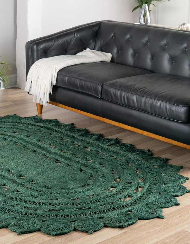 Hunter Green 3' 1 x 5' 1 Braided Jute Oval Area Rug 100% Jute Hand Braided Natural Eco-Friendly Boho Style Carpet for Living Rooms Dining Office Space Dorms for Sale at Rug Engine