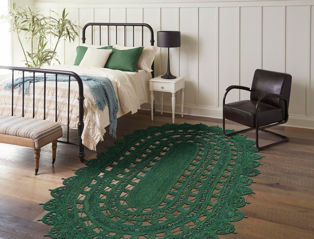 Hunter Green 5' 1 x 8' Braided Jute Oval Area Rug 100% Jute Hand Braided Natural Eco-Friendly Boho Style Carpet for Living Rooms Dining Office Space Dorms for Sale at Rug Engine
