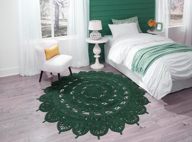 Hunter Green 4' 1 x 4' 1 Braided Jute Round Area Rug 100% Jute Hand Braided Natural Eco-Friendly Boho Style Carpet for Living Rooms Dining Office Space Dorms for Sale at Rug Engine