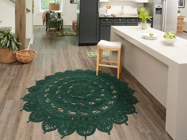 Hunter Green 2' x 2' Braided Jute Round Area Rug 100% Jute Hand Braided Natural Eco-Friendly Boho Style Carpet for Living Rooms Dining Office Space Dorms for Sale at Rug Engine