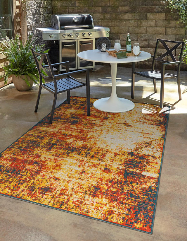 Multicolor 4' 1 x 6' 1 Outdoor Coastal Rectangle Area Rug Weather Resistant for Patio, Deck, Terrace, Balcony, Porch 100% Polypropylene Coastal Decor Carpet for Sale at Rug Engine
