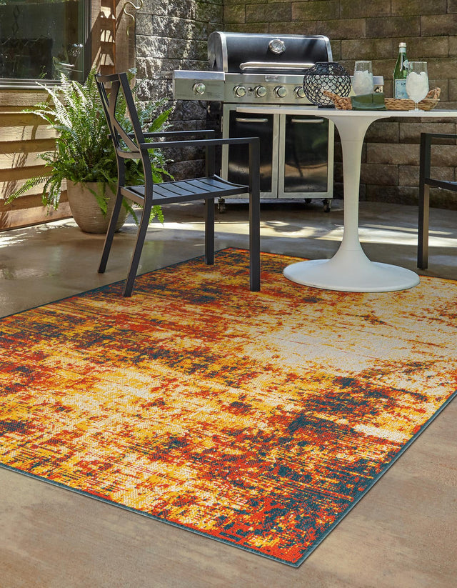 Multicolor 7' 10 x 10' Outdoor Coastal Rectangle Area Rug Weather Resistant for Patio, Deck, Terrace, Balcony, Porch 100% Polypropylene Coastal Decor Carpet for Sale at Rug Engine