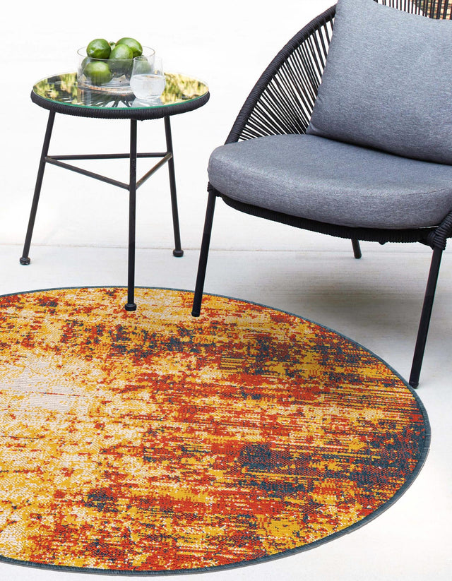 Multicolor 4' 1 x 4' 1 Outdoor Coastal Round Area Rug Weather Resistant for Patio, Deck, Terrace, Balcony, Porch 100% Polypropylene Coastal Decor Carpet for Sale at Rug Engine