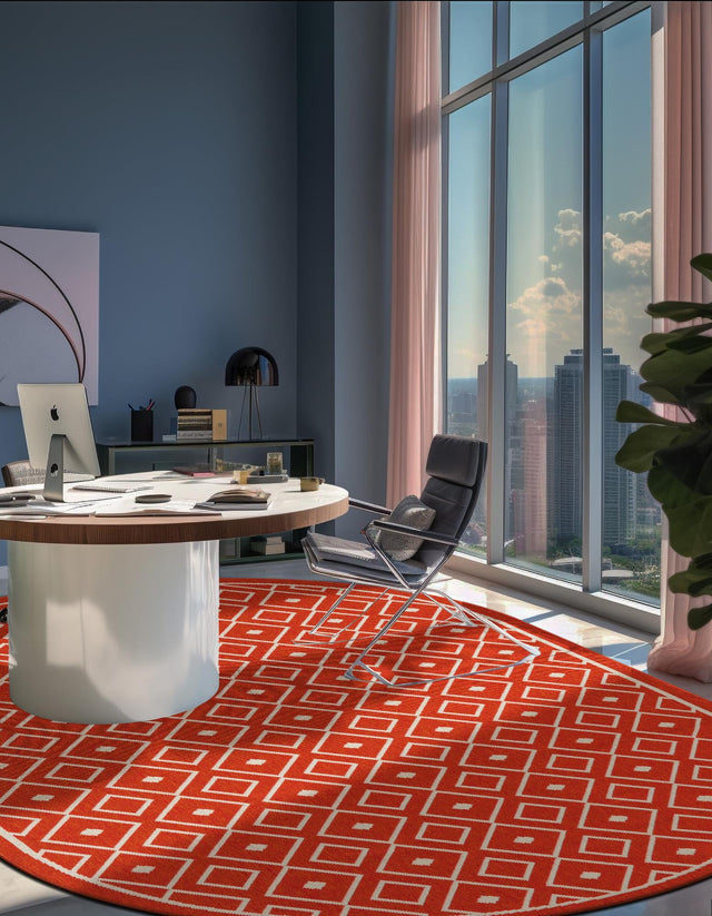 Rust Red 5' 3 x 8' Outdoor Trellis Oval Area Rug Weather Resistant for Patio, Deck, Terrace, Balcony, Porch Geometric Design Water Safe Outside Carpet for Sale at Rug Engine