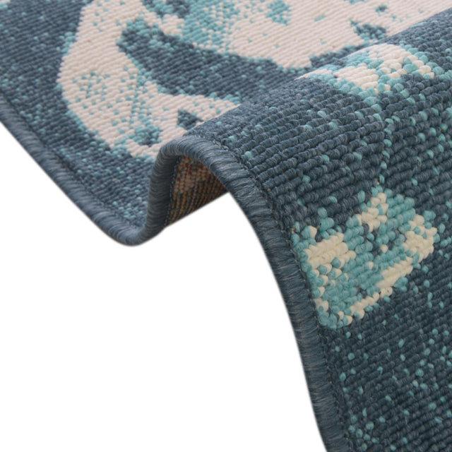 Navy Blue 2' x 6' 1 Outdoor Coastal Runner Area Rug Weather Resistant for Patio, Deck, Terrace, Balcony, Porch 100% Polypropylene Coastal Decor Carpet for Sale at Rug Engine