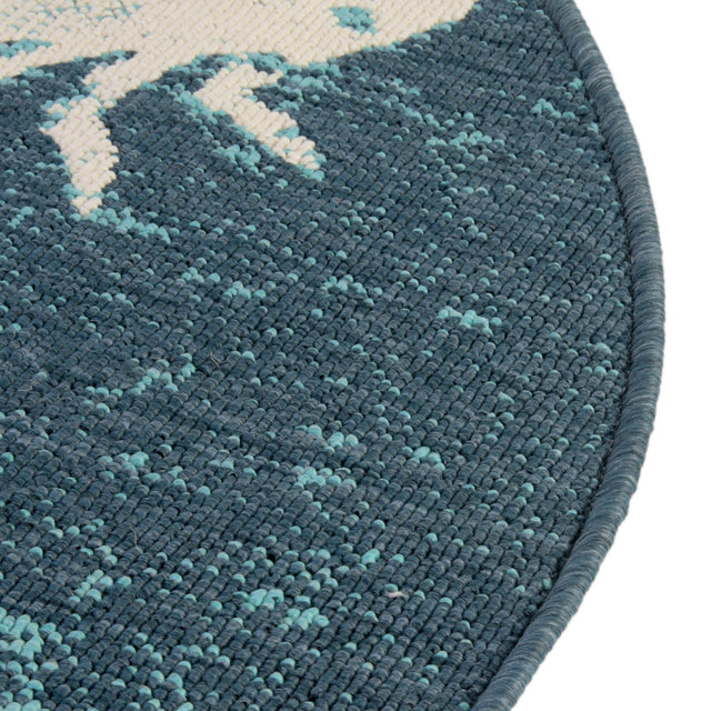 Navy Blue 4' 1 x 4' 1 Outdoor Coastal Round Area Rug Weather Resistant for Patio, Deck, Terrace, Balcony, Porch 100% Polypropylene Coastal Decor Carpet for Sale at Rug Engine