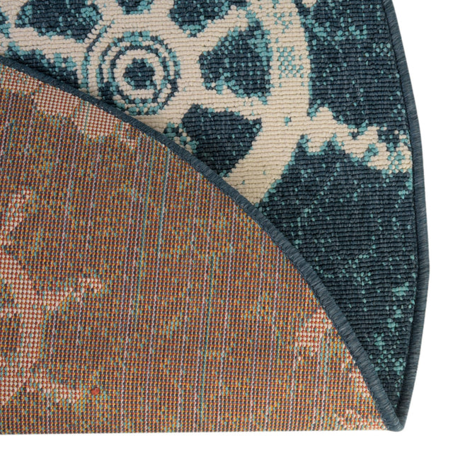 Navy Blue 4' 1 x 4' 1 Outdoor Coastal Round Area Rug Weather Resistant for Patio, Deck, Terrace, Balcony, Porch 100% Polypropylene Coastal Decor Carpet for Sale at Rug Engine