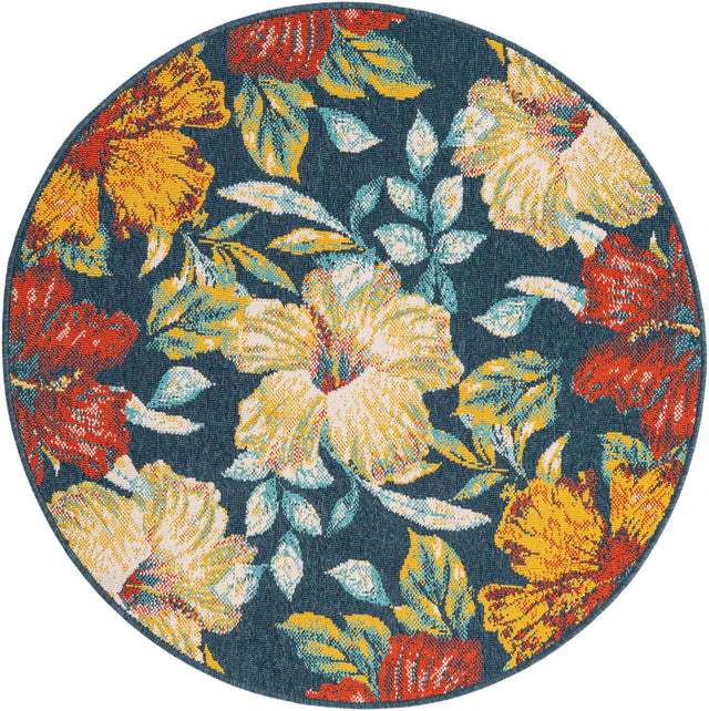 Multicolor 4' 1 x 4' 1 Outdoor Coastal Round Area Rug Weather Resistant for Patio, Deck, Terrace, Balcony, Porch 100% Polypropylene Coastal Decor Carpet for Sale at Rug Engine