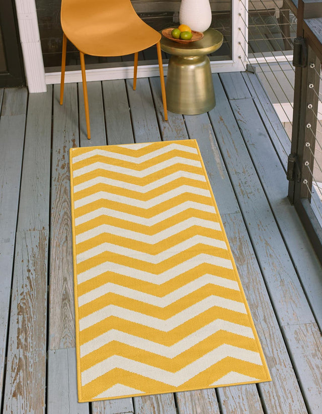 Yellow 2' x 6' 1 Outdoor Coastal Runner Area Rug Weather Resistant for Patio, Deck, Terrace, Balcony, Porch 100% Polypropylene Coastal Decor Carpet for Sale at Rug Engine