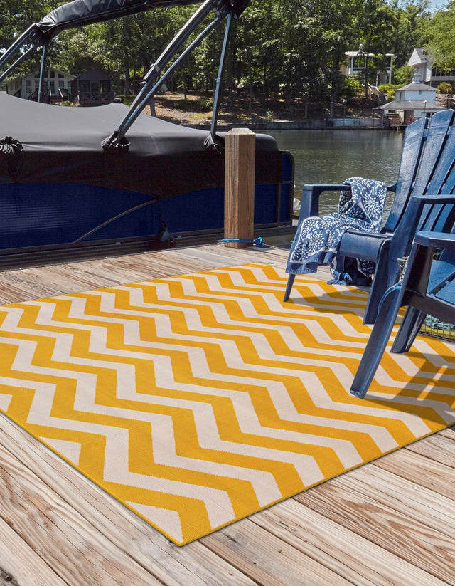 Yellow 7' 10 x 7' 10 Outdoor Coastal Square Area Rug Weather Resistant for Patio, Deck, Terrace, Balcony, Porch 100% Polypropylene Coastal Decor Carpet for Sale at Rug Engine