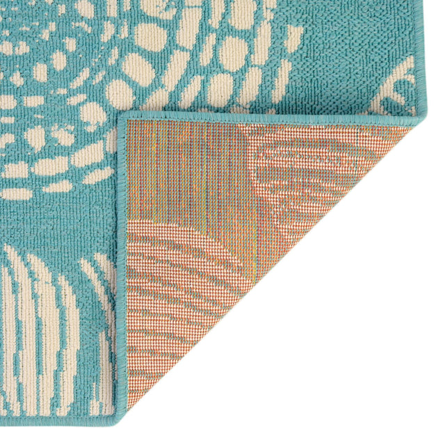 Teal 2' x 6' 1 Outdoor Coastal Runner Area Rug Weather Resistant for Patio, Deck, Terrace, Balcony, Porch 100% Polypropylene Coastal Decor Carpet for Sale at Rug Engine