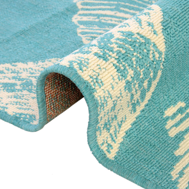 Teal 4' 1 x 4' 1 Outdoor Coastal Round Area Rug Weather Resistant for Patio, Deck, Terrace, Balcony, Porch 100% Polypropylene Coastal Decor Carpet for Sale at Rug Engine