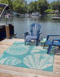 Teal 7' 10 x 7' 10 Outdoor Coastal Square Area Rug Weather Resistant for Patio, Deck, Terrace, Balcony, Porch
