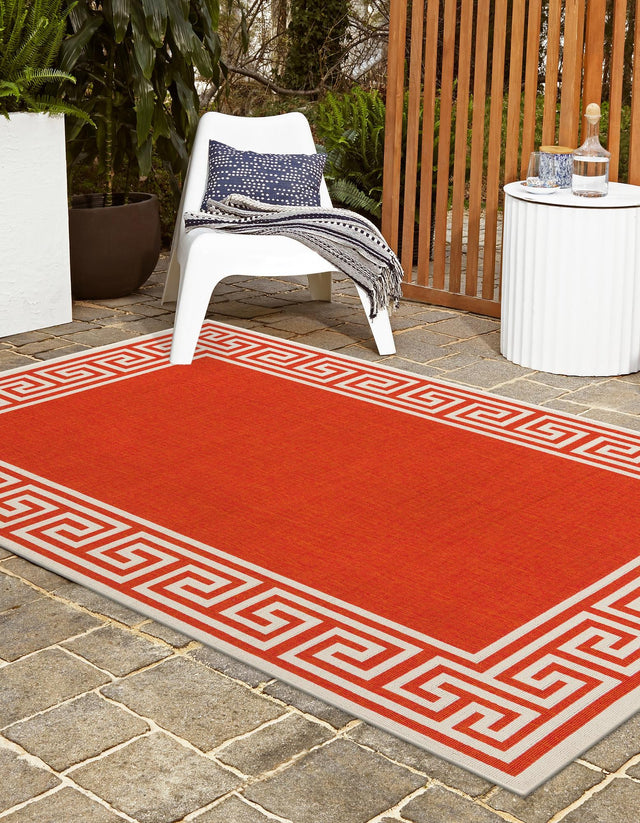 Rust Red 9' x 12' Outdoor Coastal Rectangle Area Rug Weather Resistant for Patio, Deck, Terrace, Balcony, Porch 100% Polypropylene Coastal Decor Carpet for Sale at Rug Engine