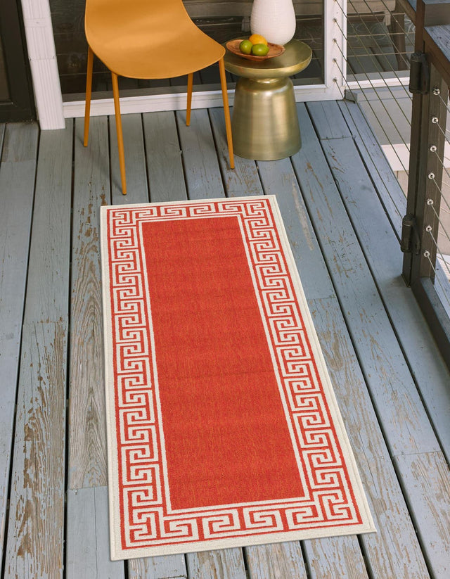 Rust Red 2' x 6' 1 Outdoor Coastal Runner Area Rug Weather Resistant for Patio, Deck, Terrace, Balcony, Porch 100% Polypropylene Coastal Decor Carpet for Sale at Rug Engine