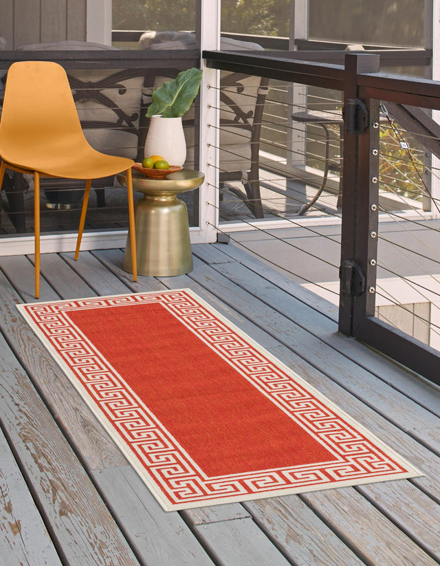 Rust Red 2' x 6' 1 Outdoor Coastal Runner Area Rug Weather Resistant for Patio, Deck, Terrace, Balcony, Porch 100% Polypropylene Coastal Decor Carpet for Sale at Rug Engine
