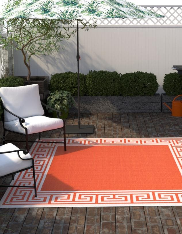 Rust Red 7' 10 x 7' 10 Outdoor Coastal Square Area Rug Weather Resistant for Patio, Deck, Terrace, Balcony, Porch 100% Polypropylene Coastal Decor Carpet for Sale at Rug Engine