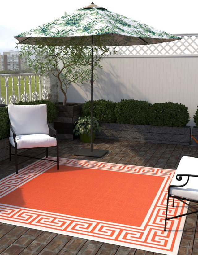 Rust Red 7' 10 x 7' 10 Outdoor Coastal Square Area Rug Weather Resistant for Patio, Deck, Terrace, Balcony, Porch 100% Polypropylene Coastal Decor Carpet for Sale at Rug Engine