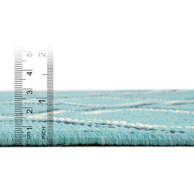 Teal 7' 10 x 7' 10 Outdoor Trellis Square Area Rug Weather Resistant for Patio, Deck, Terrace, Balcony, Porch Geometric Design Water Safe Outside Carpet for Sale at Rug Engine