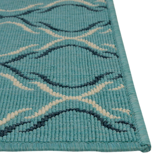 Teal 7' 10 x 7' 10 Outdoor Trellis Square Area Rug Weather Resistant for Patio, Deck, Terrace, Balcony, Porch Geometric Design Water Safe Outside Carpet for Sale at Rug Engine