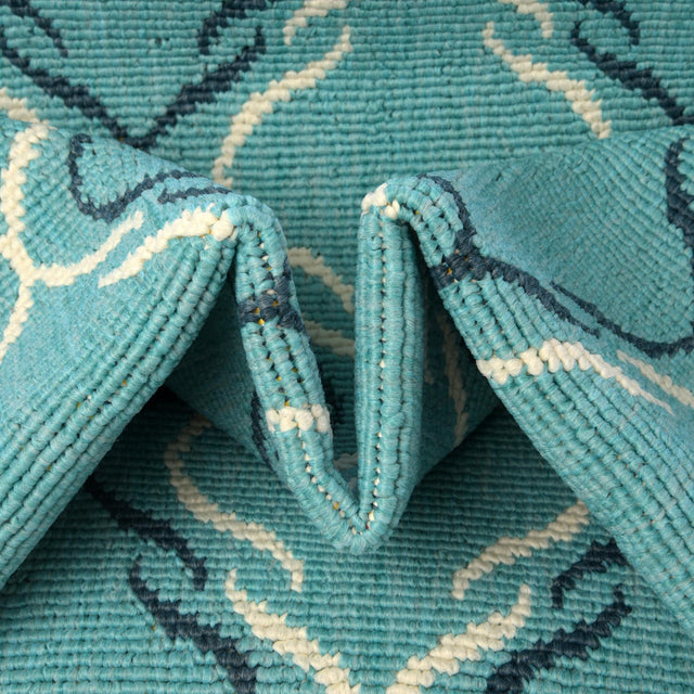 Teal 7' 10 x 7' 10 Outdoor Trellis Square Area Rug Weather Resistant for Patio, Deck, Terrace, Balcony, Porch Geometric Design Water Safe Outside Carpet for Sale at Rug Engine