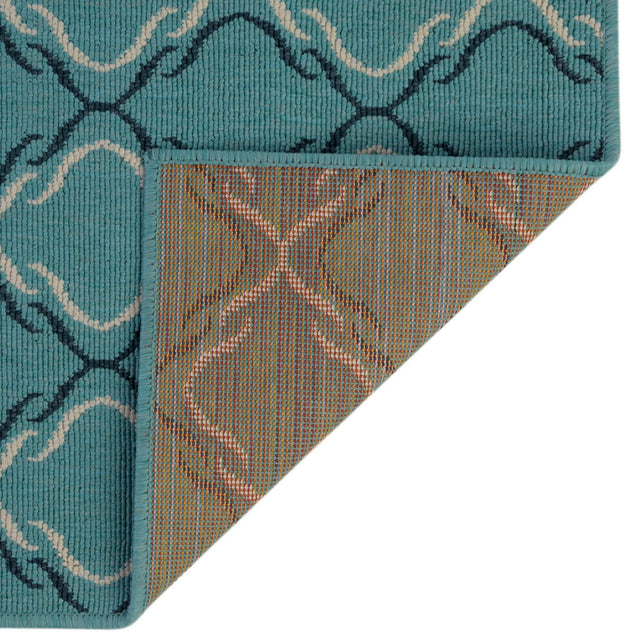 Teal 7' 10 x 7' 10 Outdoor Trellis Square Area Rug Weather Resistant for Patio, Deck, Terrace, Balcony, Porch Geometric Design Water Safe Outside Carpet for Sale at Rug Engine