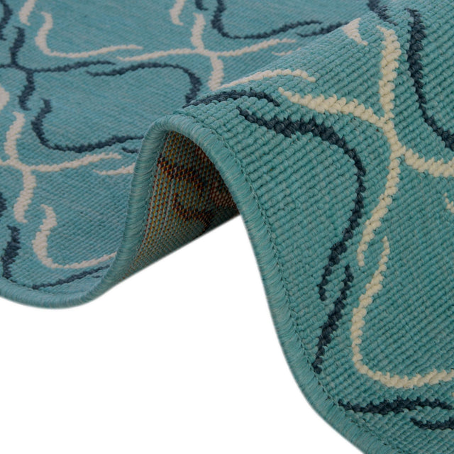 Teal 7' 10 x 7' 10 Outdoor Trellis Square Area Rug Weather Resistant for Patio, Deck, Terrace, Balcony, Porch Geometric Design Water Safe Outside Carpet for Sale at Rug Engine