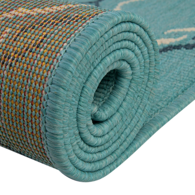 Teal 7' 10 x 7' 10 Outdoor Trellis Square Area Rug Weather Resistant for Patio, Deck, Terrace, Balcony, Porch Geometric Design Water Safe Outside Carpet for Sale at Rug Engine