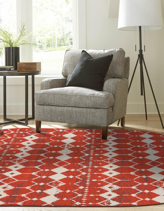 Rust Red 5' 3 x 8' Outdoor Trellis Oval Area Rug Weather Resistant for Patio, Deck, Terrace, Balcony, Porch Geometric Design Water Safe Outside Carpet for Sale at Rug Engine