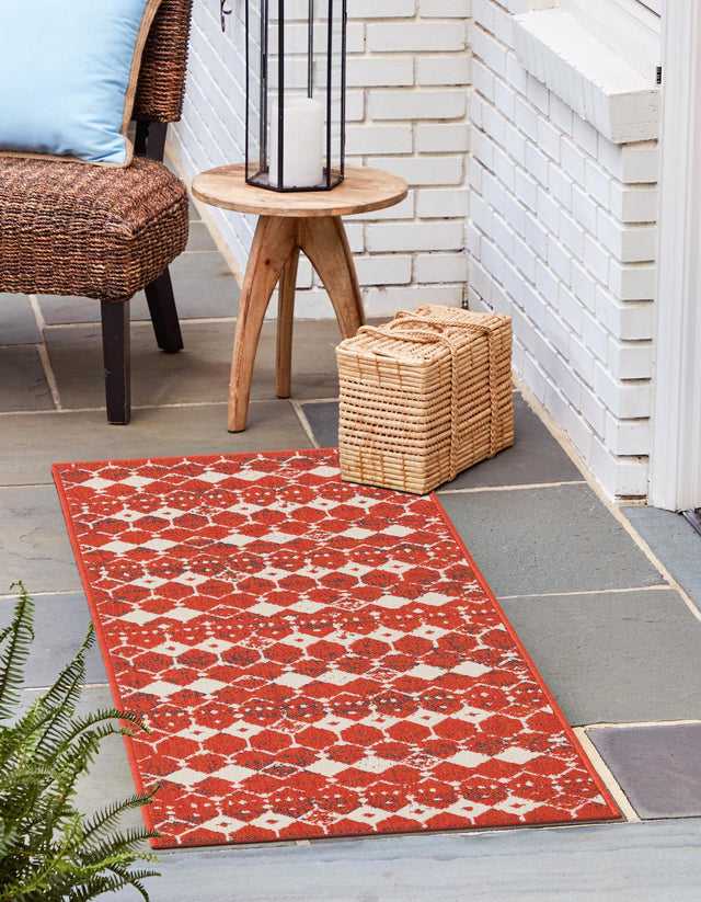 Rust Red 2' x 8' Outdoor Trellis Runner Area Rug Weather Resistant for Patio, Deck, Terrace, Balcony, Porch Geometric Design Water Safe Outside Carpet for Sale at Rug Engine