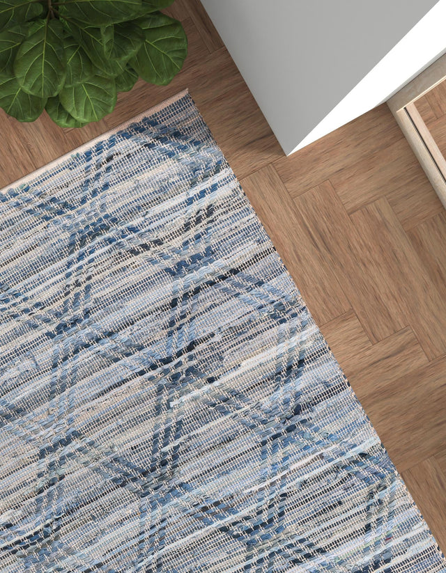 Denim blue 2' 2 x 3' 1 Chindi Cotton Rectangle Area Rug Interior Design Home Decor Carpet Mat for Sale at Rug Engine