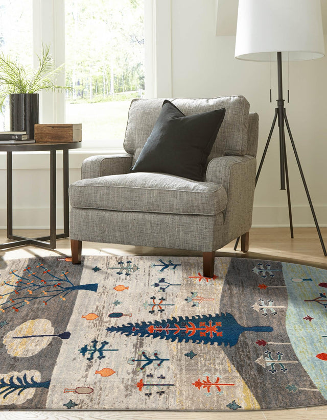 Ivory Gray Blue 7' 10 x 10' Vivid Oval Area Rug Colorful Modern Unique Indoor Easy Clean Durable Carpet Mat for Home Interior Design & Decor for Sale at Rug Engine