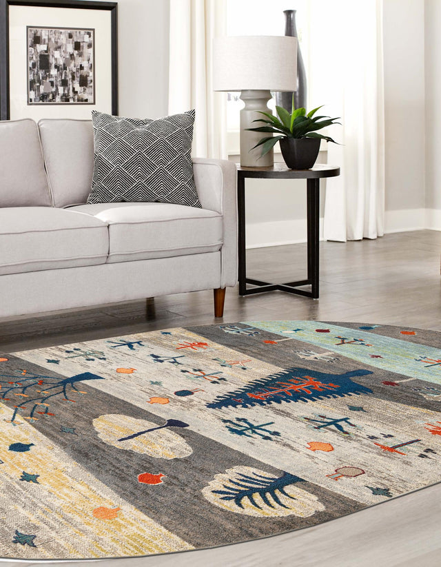Ivory Gray Blue 7' 10 x 10' Vivid Oval Area Rug Colorful Modern Unique Indoor Easy Clean Durable Carpet Mat for Home Interior Design & Decor for Sale at Rug Engine