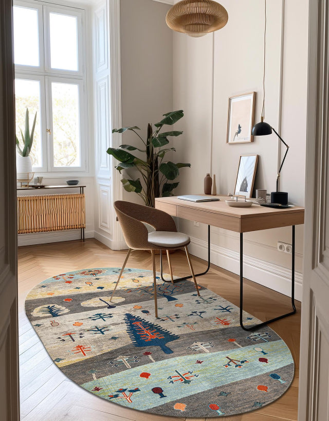 Ivory Gray Blue 7' 10 x 10' Vivid Oval Area Rug Colorful Modern Unique Indoor Easy Clean Durable Carpet Mat for Home Interior Design & Decor for Sale at Rug Engine