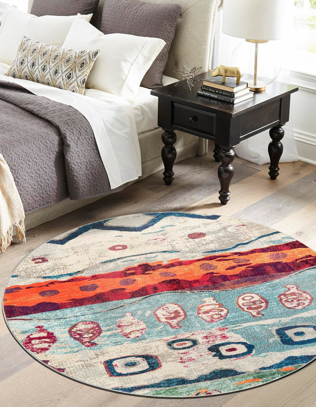 Multicolor 3' 3 x 3' 3 Vivid Round Area Rug Colorful Modern Unique Indoor Easy Clean Durable Carpet Mat for Home Interior Design & Decor for Sale at Rug Engine