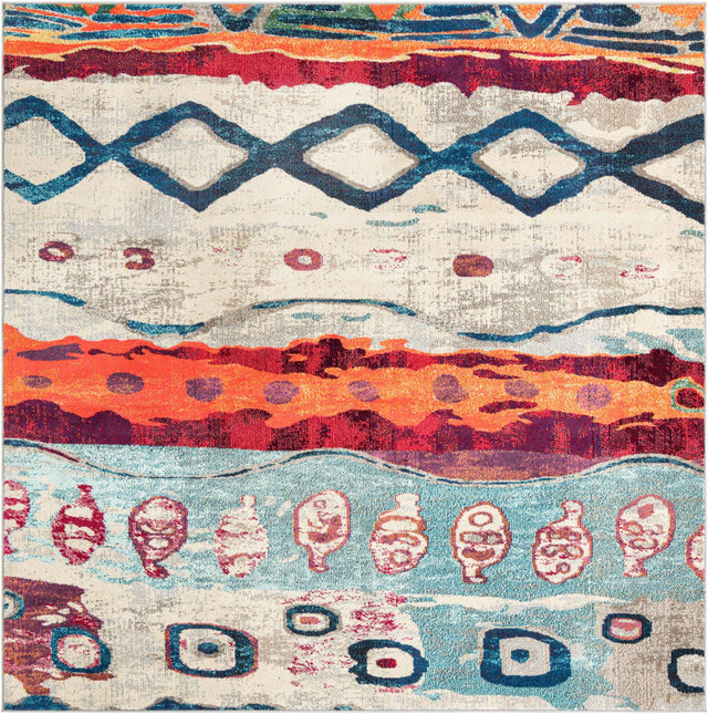 Multicolor 7' 10 x 7' 10 Vivid Square Area Rug Colorful Modern Unique Indoor Easy Clean Durable Carpet Mat for Home Interior Design & Decor for Sale at Rug Engine