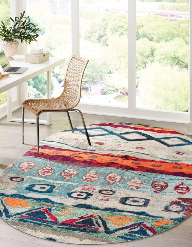 Multicolor 7' 10 x 10' Vivid Oval Area Rug Colorful Modern Unique Indoor Easy Clean Durable Carpet Mat for Home Interior Design & Decor for Sale at Rug Engine
