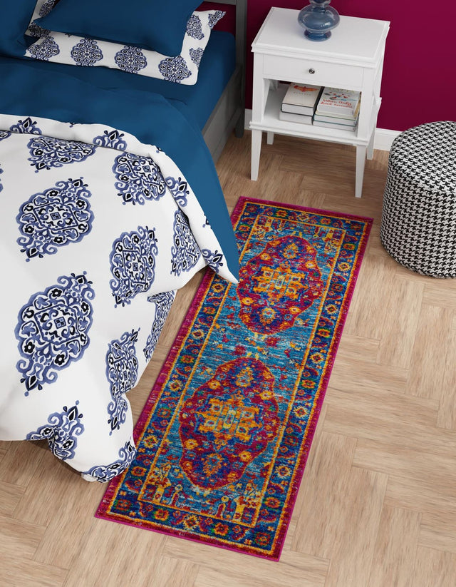 Pink Blue 2' 7 x 12' Calypso Runner Area Rug 100% Polypropylene With Cotton Backing Colorful Vivid Traditional Design Carpet for Living Office Dining Rooms for Sale at Rug Engine